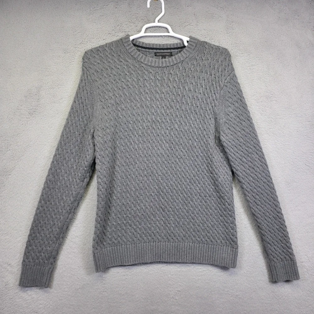 Banana Republic Sweater Mens L Heather‎ Gray Crew Neck Cable Knit Lounge Winter